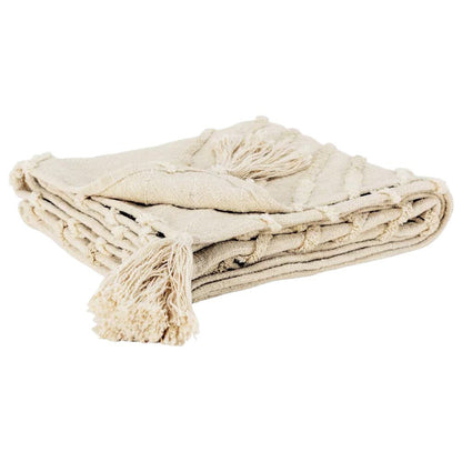 50" X 60" Natural Cotton Woven Geometric Throw Blanket with Tassels