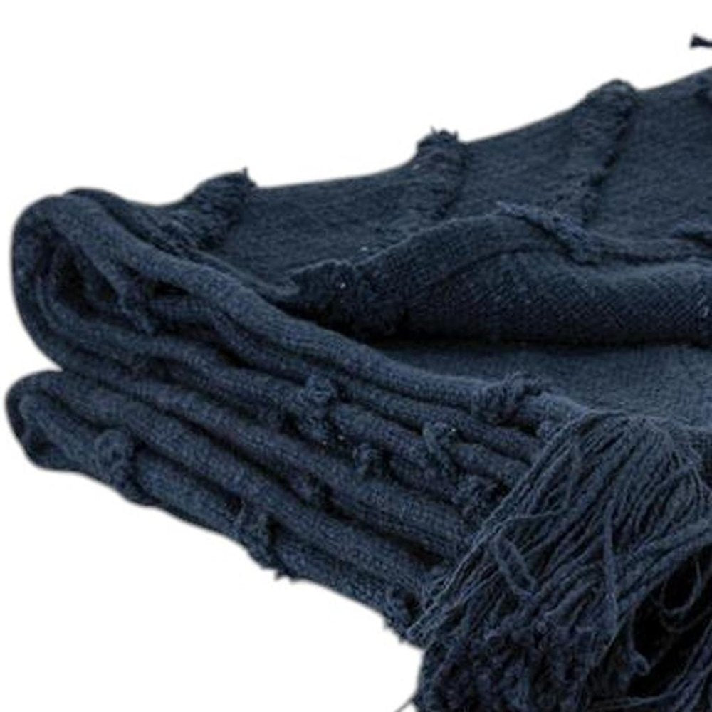 50" X 60" Blue Cotton Woven Geometric Throw Blanket with Tassels