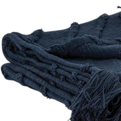 50" X 60" Blue Cotton Woven Geometric Throw Blanket with Tassels