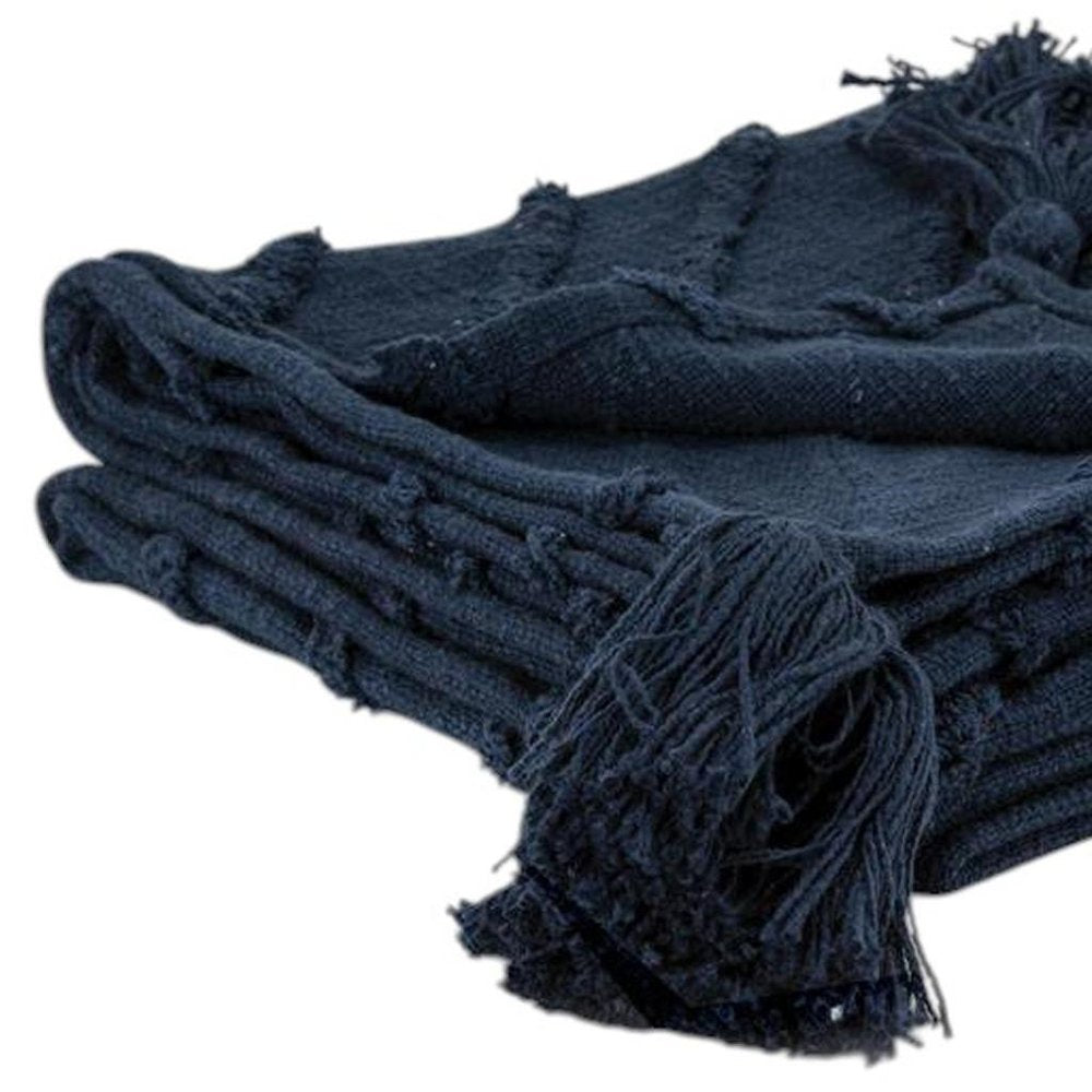 50" X 60" Blue Cotton Woven Geometric Throw Blanket with Tassels