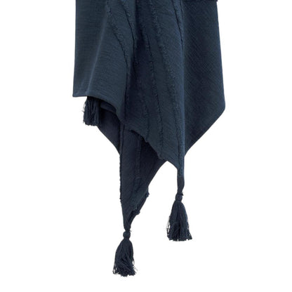 50" X 60" Blue Cotton Woven Geometric Throw Blanket with Tassels