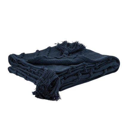 50" X 60" Blue Cotton Woven Geometric Throw Blanket with Tassels