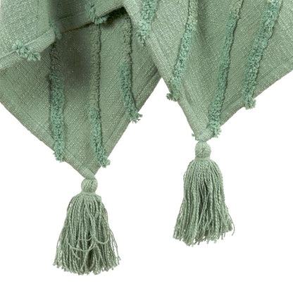 50" X 60" Green Cotton Woven Geometric Throw Blanket with Tassels