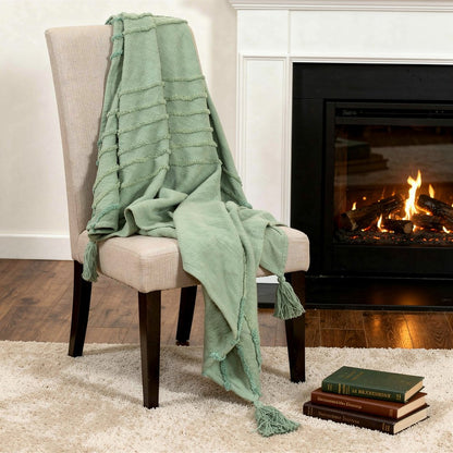 50" X 60" Green Cotton Woven Geometric Throw Blanket with Tassels