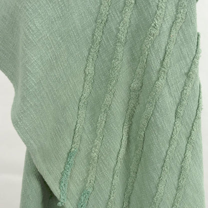 50" X 60" Green Cotton Woven Geometric Throw Blanket with Tassels