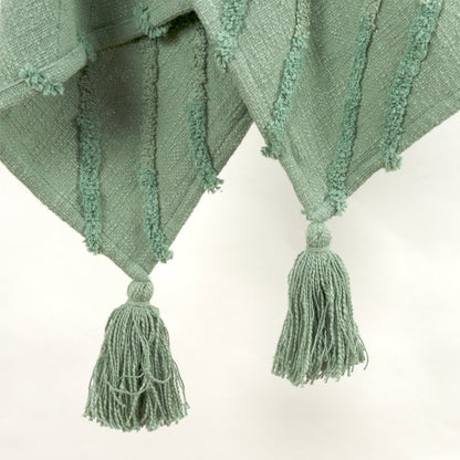 50" X 60" Green Cotton Woven Geometric Throw Blanket with Tassels