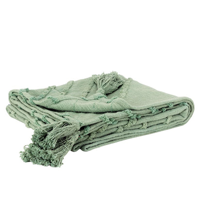 50" X 60" Green Cotton Woven Geometric Throw Blanket with Tassels