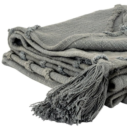 50" X 60" Gray Cotton Woven Geometric Throw Blanket with Tassels