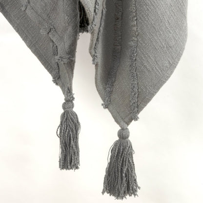 50" X 60" Gray Cotton Woven Geometric Throw Blanket with Tassels