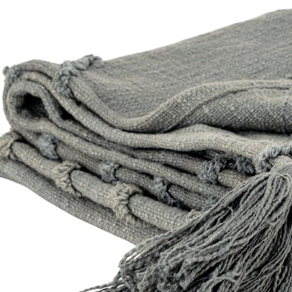 50" X 60" Gray Cotton Woven Geometric Throw Blanket with Tassels
