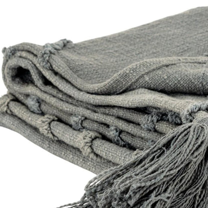 50" X 60" Gray Cotton Woven Geometric Throw Blanket with Tassels