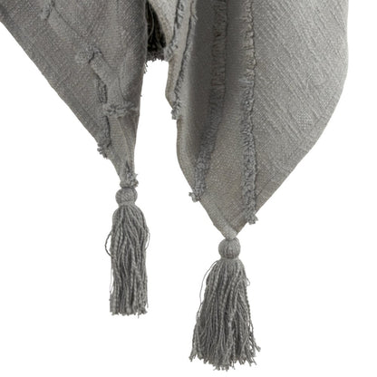 50" X 60" Gray Cotton Woven Geometric Throw Blanket with Tassels