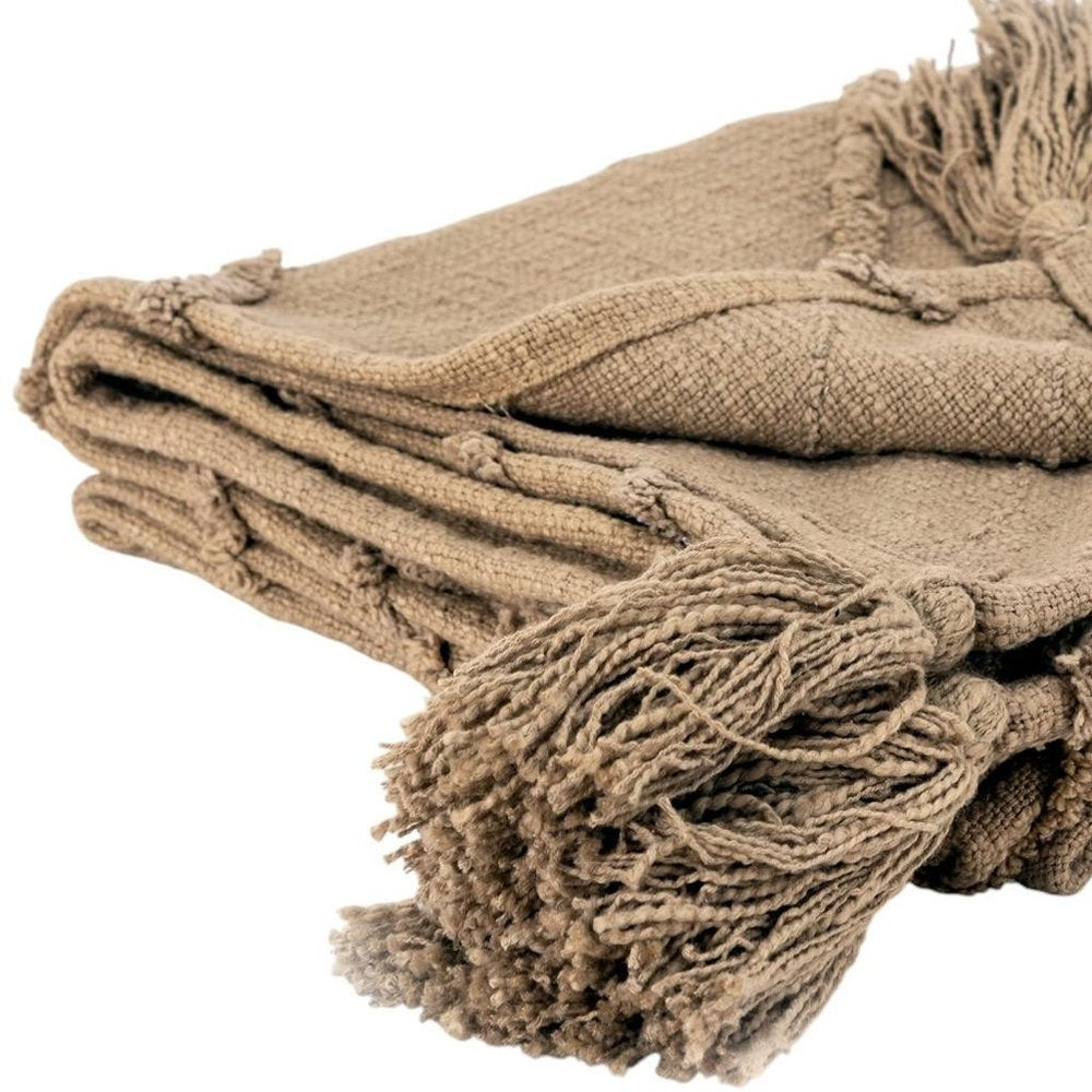50" X 60" Brown Cotton Woven Geometric Throw Blanket with Tassels