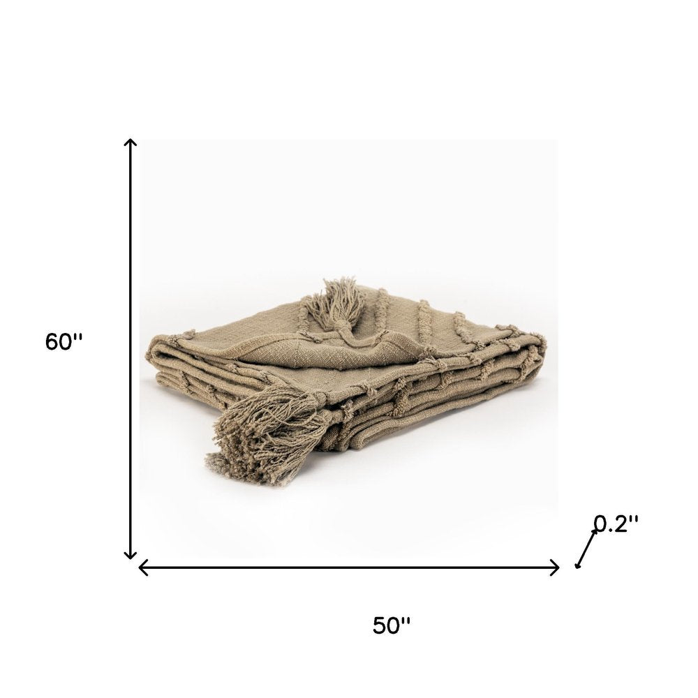 50" X 60" Brown Cotton Woven Geometric Throw Blanket with Tassels
