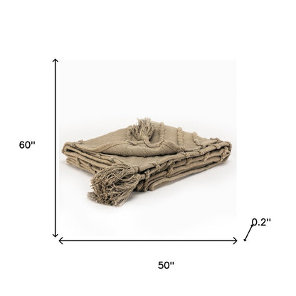 50" X 60" Brown Cotton Woven Geometric Throw Blanket with Tassels
