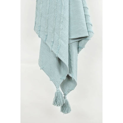 50" X 60" Aqua Cotton Woven Geometric Throw Blanket with Tassels