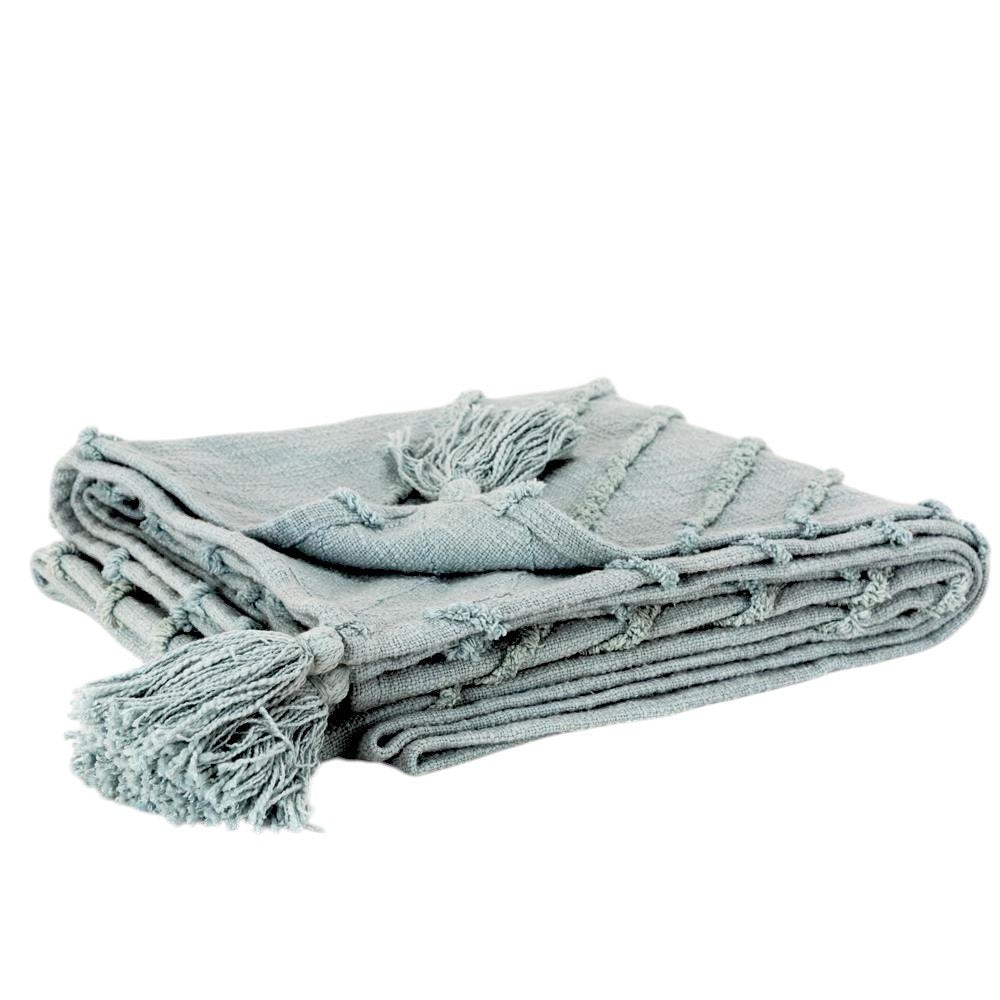 50" X 60" Aqua Cotton Woven Geometric Throw Blanket with Tassels