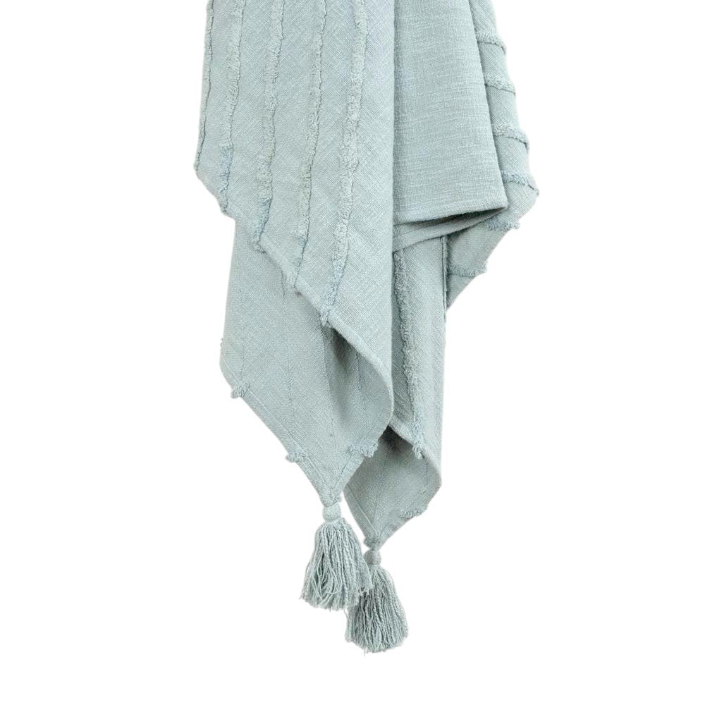 50" X 60" Aqua Cotton Woven Geometric Throw Blanket with Tassels