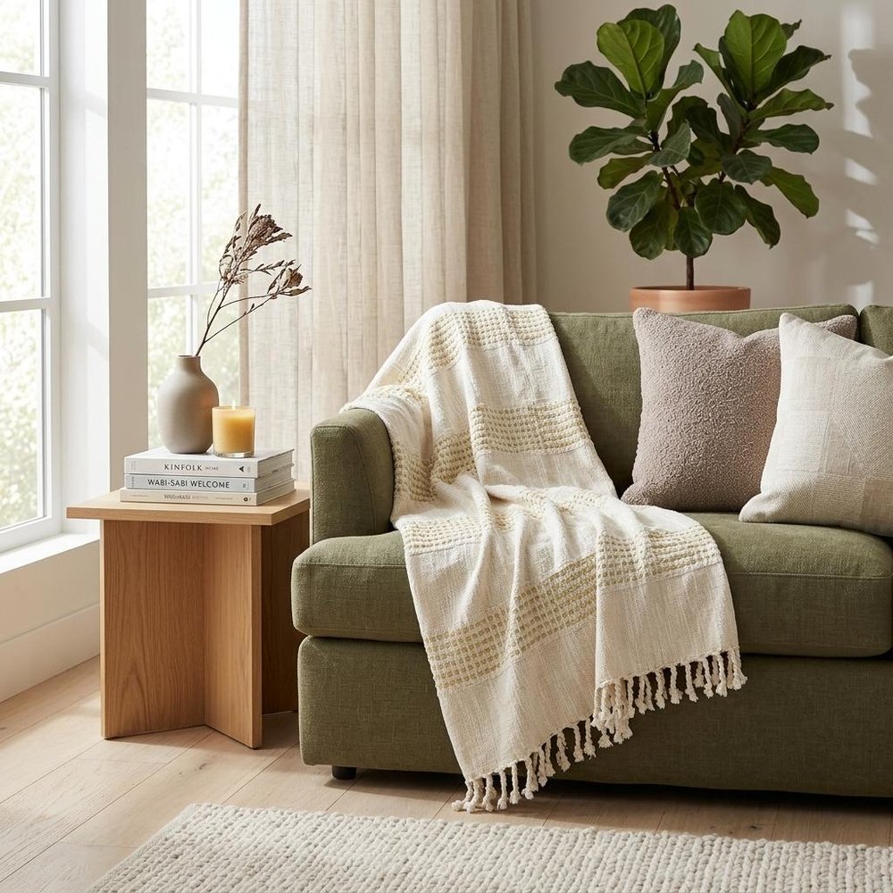 Natural Woven Cotton Throw Blanket