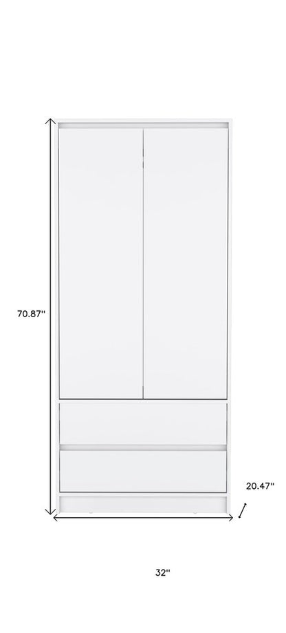 71" White Wood Two Door Two Drawer Combo Dresser