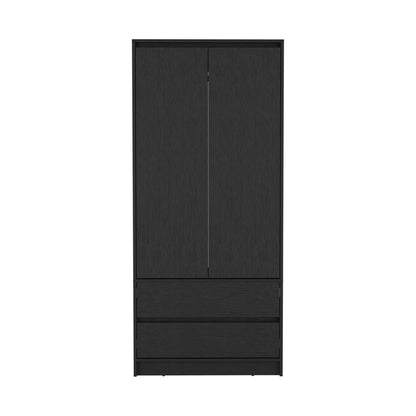 71" Black Wood Two Door Two Drawer Combo Dresser