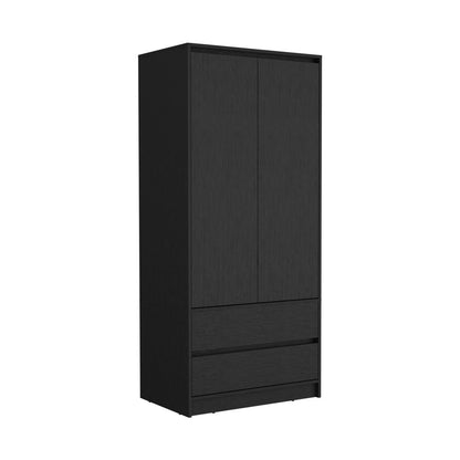 71" Black Wood Two Door Two Drawer Combo Dresser