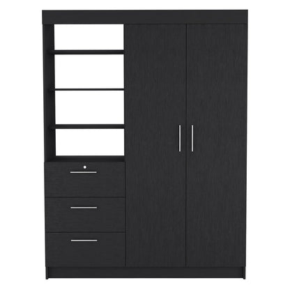 79" Black Wood Two Door Three Drawer Combo Dresser