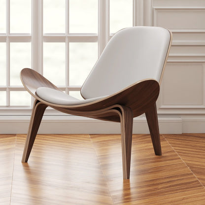 36" White and Brown Faux Leather Lounge Chair