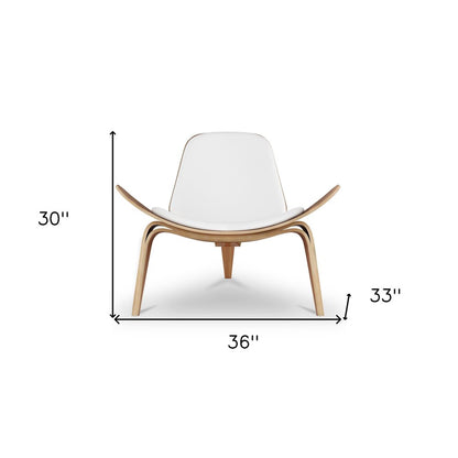 36" White and Brown Faux Leather Lounge Chair