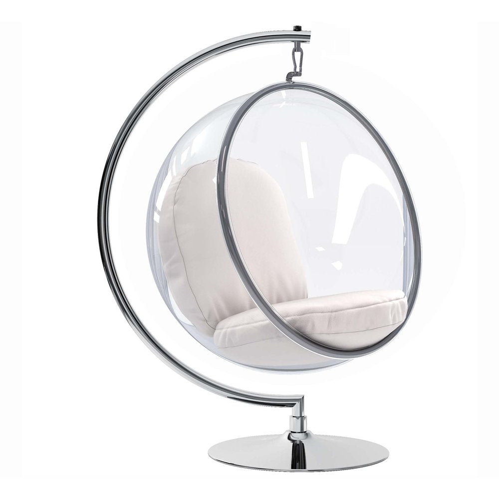 42" White and Silver Faux Leather Balloon Chair