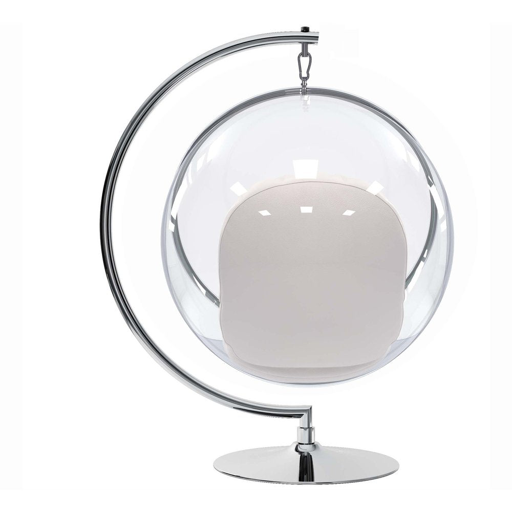 42" White and Silver Faux Leather Balloon Chair