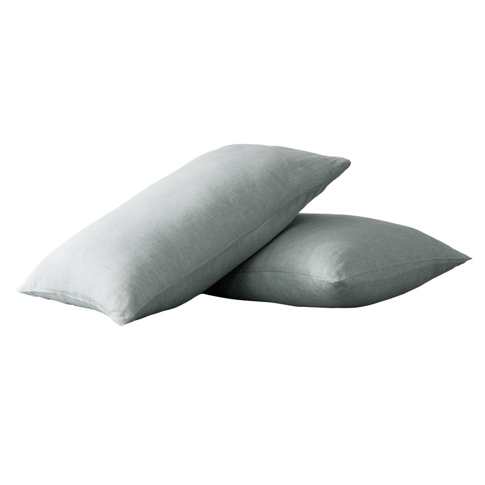 Set of Two Blue Linen Standard Pillowcases