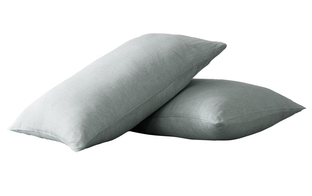 Set of Two Blue Linen Standard Pillowcases