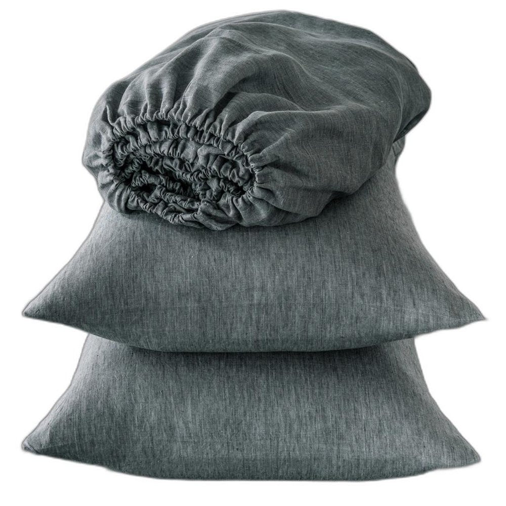 Four Piece Slate Gray Linen Sheet Set