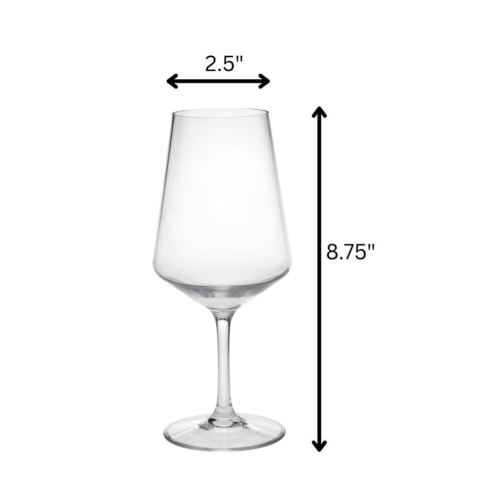 Set of Four Clear Tritan Plastic Stemmed All Purpose Wine Glass