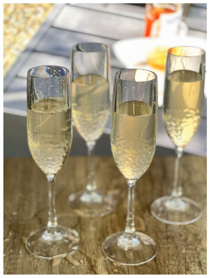 Set of Four Clear Dimpled Tritan Plastic Stemmed Flutes