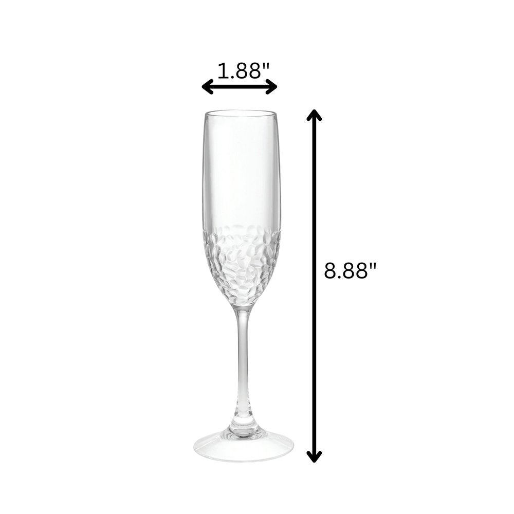 Set of Four Clear Dimpled Tritan Plastic Stemmed Flutes