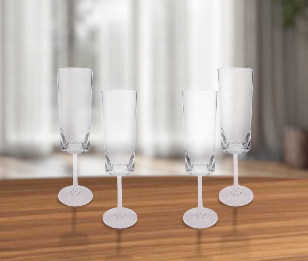 Set of Four Clear Tritan Plastic Stemmed Flutes