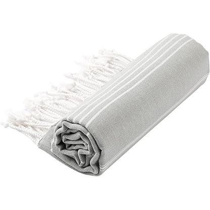 39" X 71" Gray Cotton Knitted Striped Turkish Towel Throw Blanket with Fringe