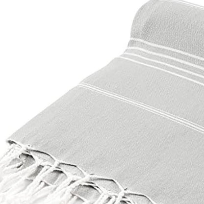 39" X 71" Gray Cotton Knitted Striped Turkish Towel Throw Blanket with Fringe
