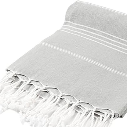 39" X 71" Gray Cotton Knitted Striped Turkish Towel Throw Blanket with Fringe