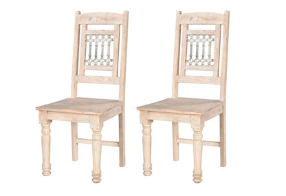 Set of Two White Wood Slat Back Dining Side Chairs
