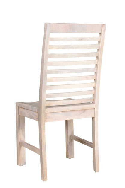 Set of Two White Wood Ladder Back Dining Side Chairs