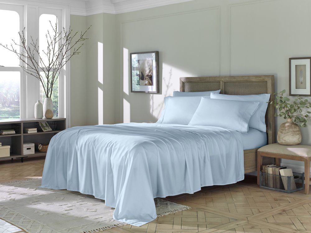 Six Piece Powder Blue Tencel Lyocell Queen Sheet Set