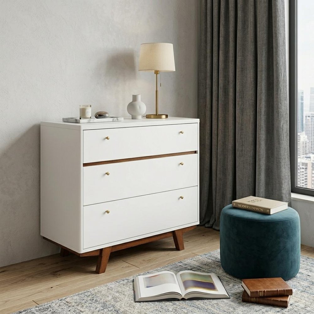56" Brown And White Solid Wood Seven Drawer Double Dresser
