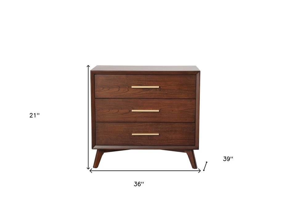 36" Brown Solid Wood Three Drawer Dresser