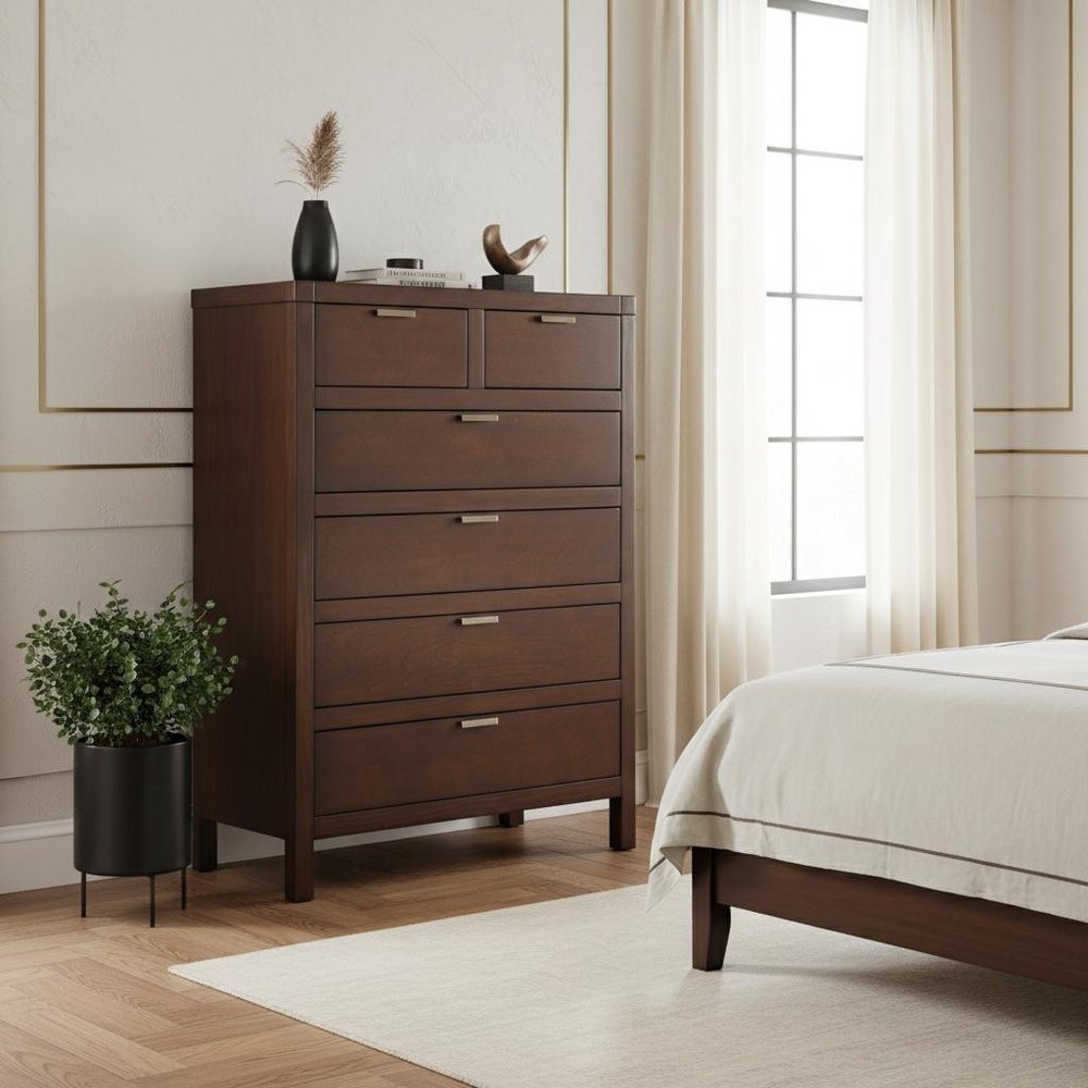 63" Brown Solid Wood Seven Drawer Double Dresser