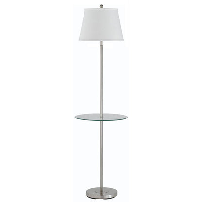 60" Nickel Metal Tray Table Floor Lamp With White Fabric Square Shade
