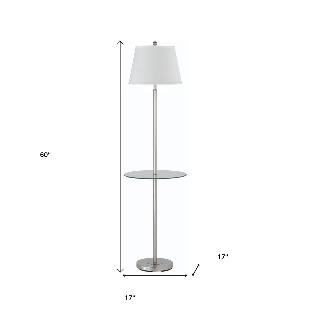 60" Nickel Metal Tray Table Floor Lamp With White Fabric Square Shade