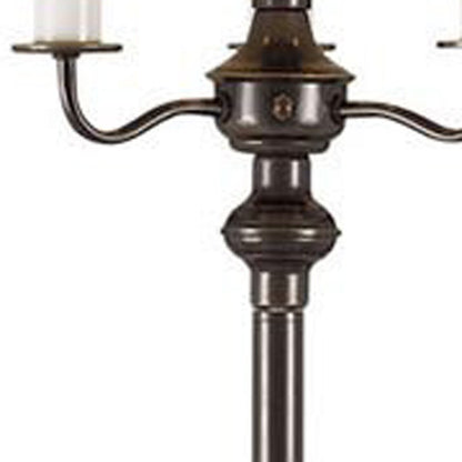 60" Bronze Metal Four Light Floor Lamp With Beige Fabric Square Shade